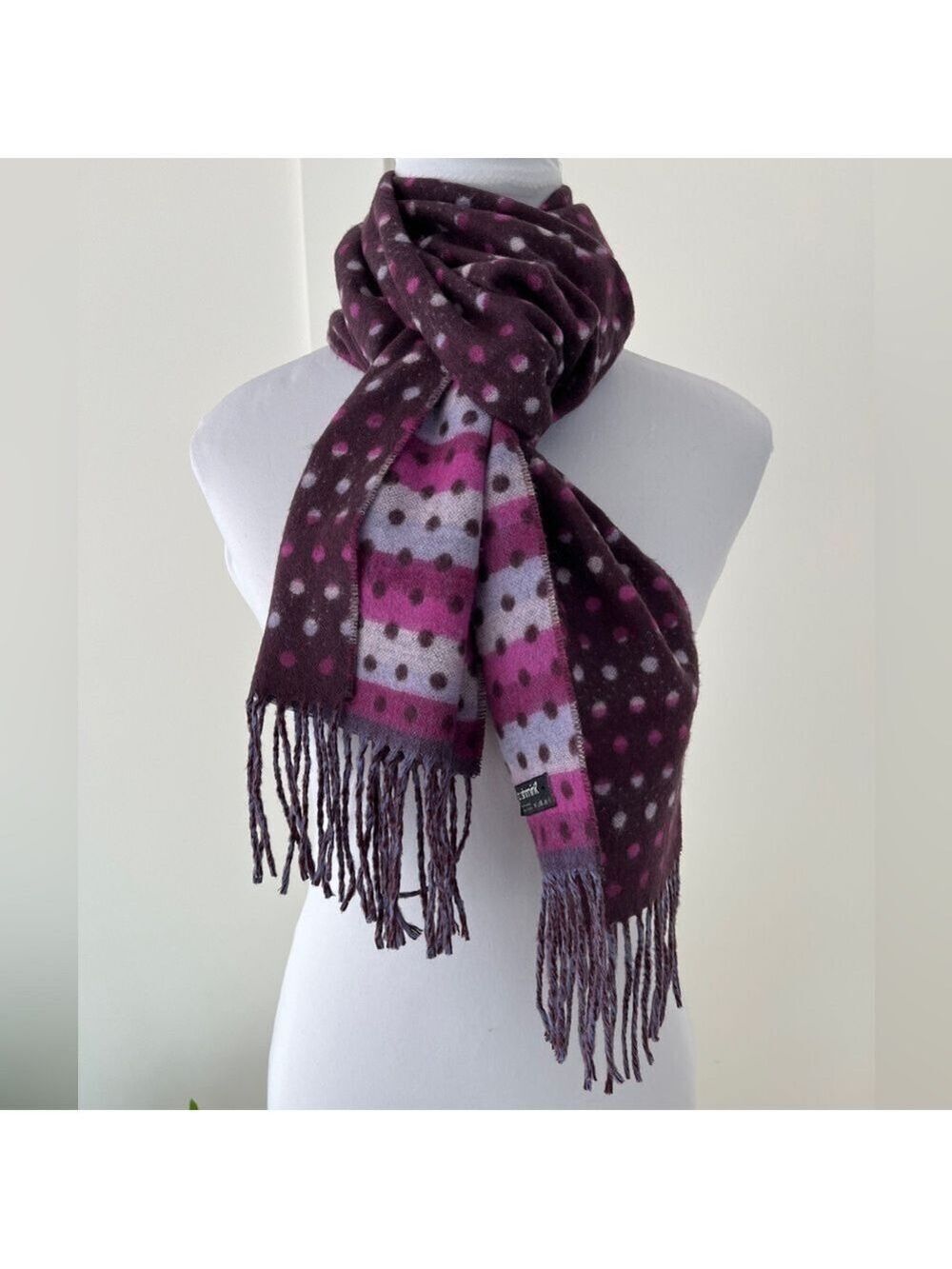 CASHMINK Winter Scarf Oblong Polka Dot Reversible Colourful Fringe Cozy Soft